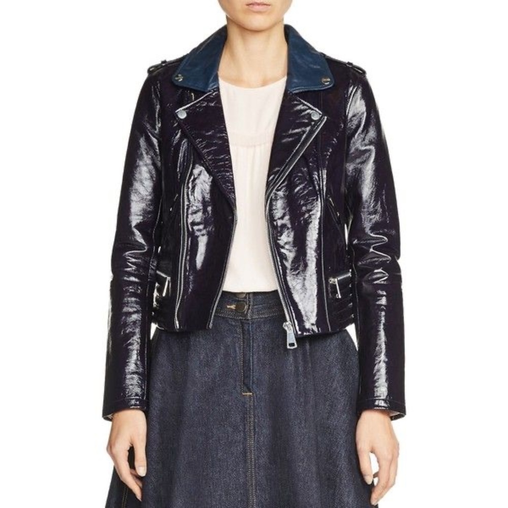 Maje Patent Leather moto Jacket